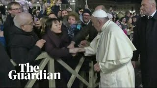 Indignant Pope Francis slaps womans hand to free himself at New Years Eve gathering [upl. by Ridgley]