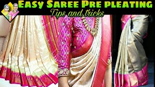 Saree PrePleat  Folding and ironing  Quick and Easy method  Tricks and Tips tension free [upl. by Yrocaj]