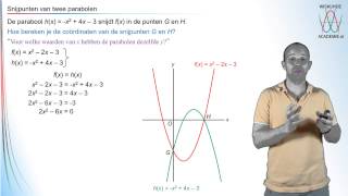 Kwadratische functies  snijpunten van twee parabolen  WiskundeAcademie [upl. by Iv]