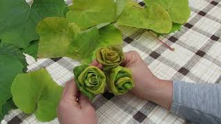 Deko aus Naturmaterialien selber bastelnBlumenRosen aus Weintraubenblätterganz einfach [upl. by Ecnarrot]