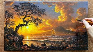 Techniques for painting sunsets at sea  Beautiful coastal landscape paintings  A Lu Art [upl. by Okkin581]