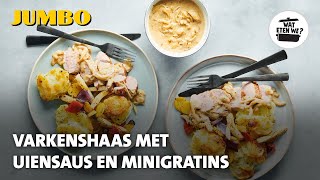 Wat eten we Varkenshaas met uiensaus en minigratins [upl. by Romonda]