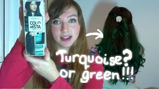 Dyeing  Bleaching my Hair turquoisegreen with LOreals ColoRista [upl. by Eicyaj]