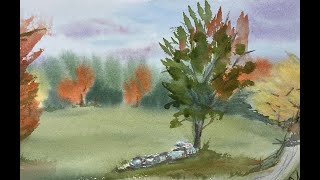 Fall Landscape in watercolor [upl. by Perdita308]