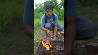 Outdoorfood SIMPLE BUT USEFUL Eat Hotdog In Forest camping outdoor bushcraf forest survival [upl. by Ahcila]