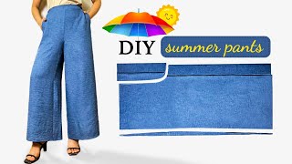 Very Easy Summer Culottes Pants Cutting and Stitching with Pockets  Loyce DIY Sewing [upl. by Earleen]