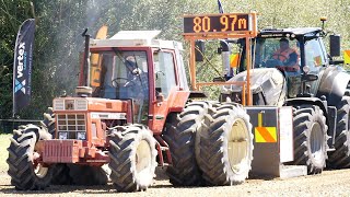 1984 International 956 XL Tractor Pulling a DeutzFahr 8280 TTV Warrior Tractor in Waimumu [upl. by Ginnie961]