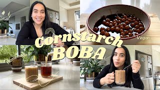 Easy Cornstarch Boba Pearls  Making Boba Tea Without Tapioca Starch  Vegan friendly Recipes [upl. by Adnovad786]