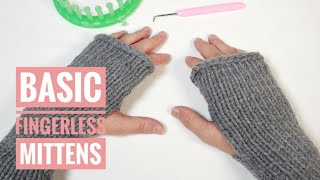 How to Loom Knit Basic Fingerless Mittens DIY Tutorial [upl. by Josephina]