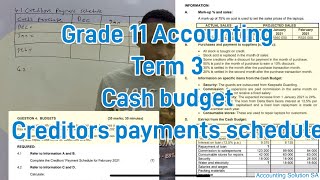 Grade 11 Accounting Term 3  Cash budget Creditors Payments Schedule [upl. by Feerahs]