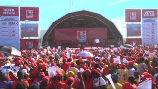 Mozambique elections president Filipe Nyusi appears during last rally  AFP [upl. by Ahsiemal338]