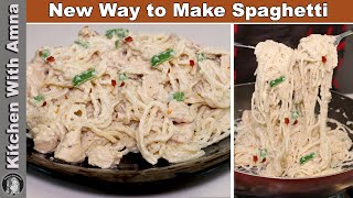 Spaghetti in White Sauce  Chicken White Sauce Spaghetti Recipe  Kitchen With Amna [upl. by Whitehurst]