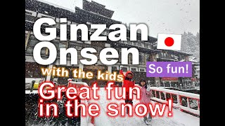 The first big snowfall in their lives in Ginzan OnsenJapan in winter [upl. by Claybourne]