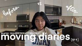 MOVING DIARIES ep 9 renter friendly kitchen makeover [upl. by Notsa155]