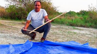 Tarp Tent Setup Step By Step Bushcraft  Tarp Tent With Ground Sheet  Tarp Shelter For Survival [upl. by Ateikan]