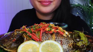 ASMR  FRIED WHOLE TILAPIA WITH SPICY PEPPER SAUCE  Eating sounds No talking [upl. by Affrica]