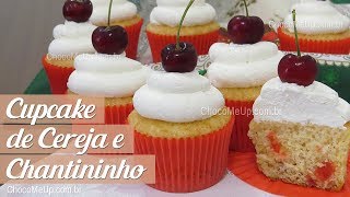 Cupcake de CEREJA com cobertura de CHANTININHO  Receita [upl. by Dnalrag16]