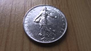 Liberte Egalite Fraternite  1 Franc coin of France from 1974 in HD [upl. by Shuma]