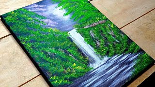 Como Pintar PAISAJE Facil y Rapido con Acrilico Paso a Paso  Cascada  Tutorial de Pintura Acrilica [upl. by Dorothea]