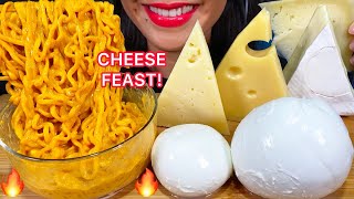 MASSIVE CHEESE FEAST CHEESY SPICY NOODLES CHEESE MOZZARELLA EMMENTAL BRIE ASMR Eating Sounds [upl. by Custer62]