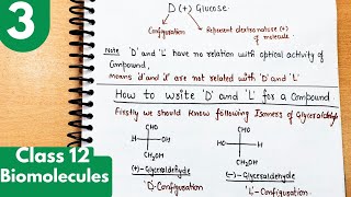 3 How to write D and L configuration of Glucose Glyceraldehyde Biomolecules Class 12 neet cbse [upl. by Ailime]