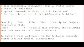 Blazor WebAssembly wasm Deployment issue in Visual studio workloads must be installed wasmtools [upl. by Waldemar368]