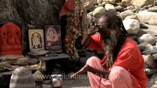 Hindu priest chanting mantras at Gaumukh [upl. by Elyad]