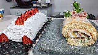 Brazo Gitano de Merengue y Fresas  Arrollado de Queso Jamón  Pionono  Postres para Vender EN VIVO [upl. by Koloski]