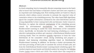 Batch Jobs Load Balancing Scheduling in Cloud Computing Using Distributional Reinforcement Learning [upl. by Baum]