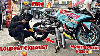 KTM RC 390 MODIFIED 😍 LOUDEST EXHAUST SOUND 🥵 full system exhaust ❤️ [upl. by Ecnav44]