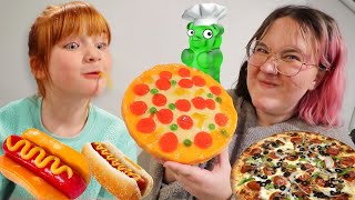 GUMMY or REAL ADLEY vs ALLi Food Challenge a delicious Movie of Adleys crazy gummies and games [upl. by Ettenoj]