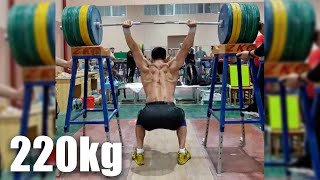 LU Xiaojun 220kg Jerk RecoveryOverhead Squat [upl. by Yboc935]