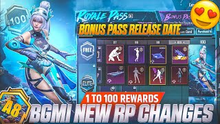 BGMI NEW ROYALE PASS CHANGES  A8 ROYAL PASS 1 TO 100 RP REWARDS  A8 BONUS PASS RELEASE DATE [upl. by Broder]