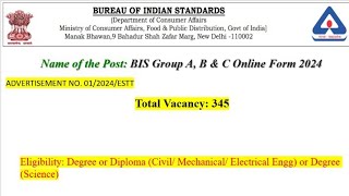 BIS Recruitment 2024 Notification II Technical Posts II Syllabus amp Exam Pattern [upl. by Melisandra]