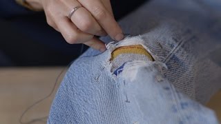 How to Repair Jeans with a Fabric Patch  Levi’s [upl. by Mellen]