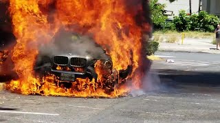 Car erupts in flames [upl. by Aelc]