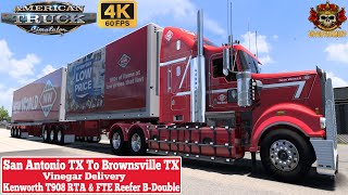 ATS 151 4K  San Antonio TX To Brownsville TX  Kenworth T908 RTA amp FTE Reefer BDouble Trailer [upl. by Belcher]