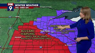 Minnesota weather Increasing winds will plunge parts of metro into blizzard warning starting Thursd [upl. by Amitie13]