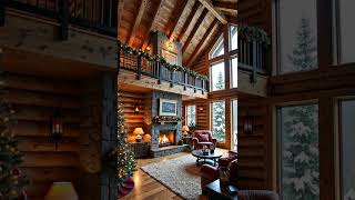 Cabin Living Room in the Mountains during Christmas  Cozy relaxing fireplace snowing [upl. by Chaves68]