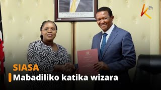 Mawaziri wapokezana ofisi kufuatia mabadiliko ya wiki jana katika baraza la mawaziri [upl. by Rednaskela]