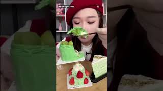 Asmr  Green Desserts Party Grapes Matcha 🍓 Mango Mochi Crepe Roll Cake trending food 😋 [upl. by Buiron]