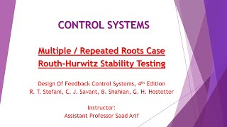 Multiple  Repeated Roots  RouthHurwitz Testing [upl. by Annaitsirk727]