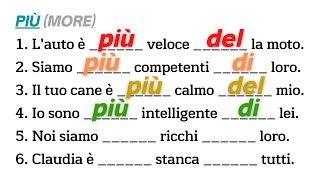 Italian how to use COMPARATIVES  Più meno come tanto quanto  A2B1  Learn italian free lessons [upl. by Alusru515]