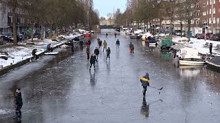 Schaatsen od grachten van Amsterdam Westlandgracht Admiralengracht Erasmusgracht en div parken [upl. by Ellehcim]