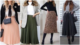 plated skirts designs ideas for ladies 2024 in different colors  pleated skirt outfit ideas [upl. by Seroka30]