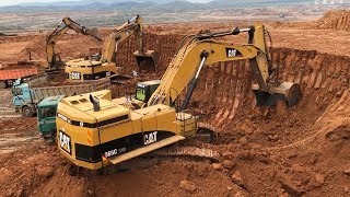 Caterpillar 365C Excavator Loading Trucks And Operator View [upl. by Krigsman]