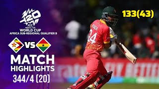 Match Highlights Zimbabwe vs Gambia Fastest Hundred Sikandar Raza 13343  World record 3444 20 [upl. by Ailemap]