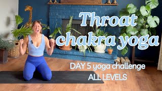 Throat chakra yoga flow to speak your truth  day 5 yoga challenge [upl. by Ralyat]