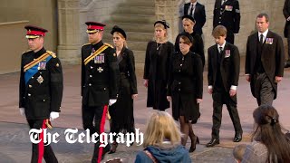 In full Queen Elizabeth IIs grandchildren stand vigil at her coffin [upl. by Avan603]