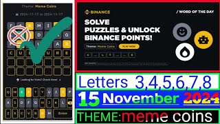 Binance Word of the Day Answer Today 15 November 20247 Letter Binance Word of the Day Answer [upl. by Neelram267]